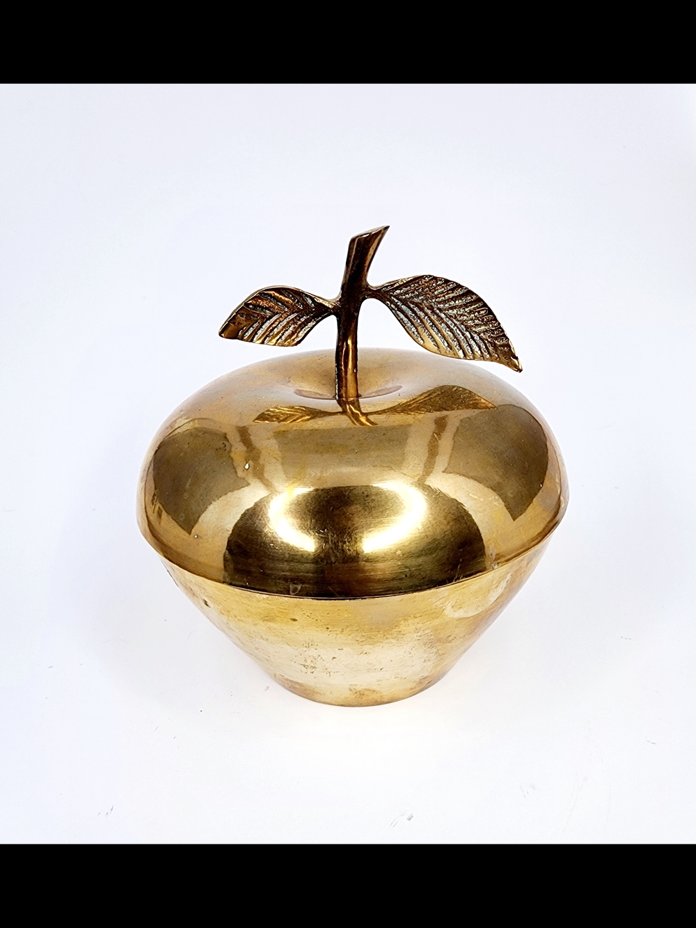 Brass Apple lidded container, MCM vintage, 6" tall, 6 " diameter